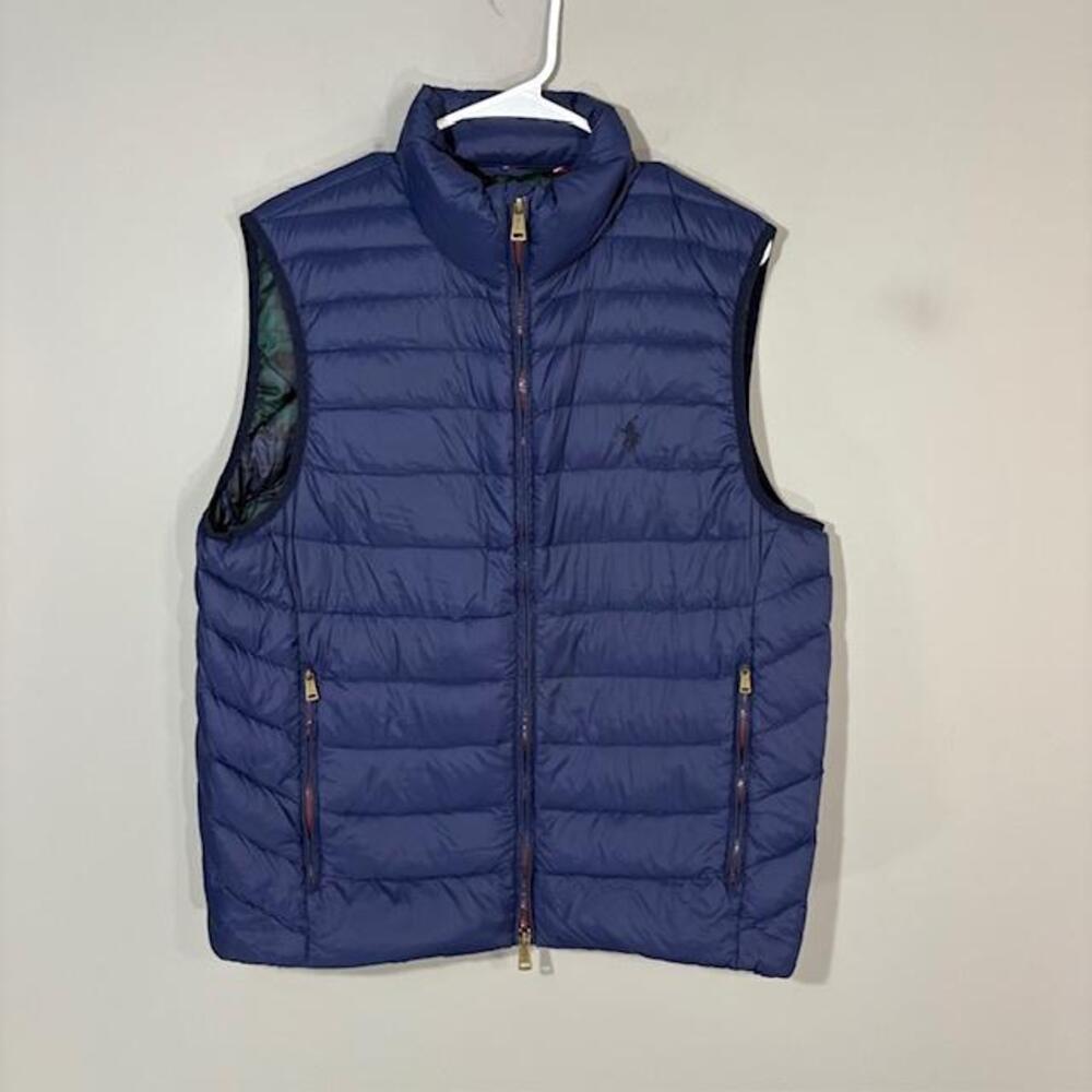 Polo Ralph Lauren Vest Mens Medium Blue Quilted Down Puffer Full Zip Insulated